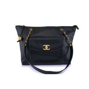 Authentic Chanel CC Envelope Black Caviar Zipper bag Vintage 24k gold